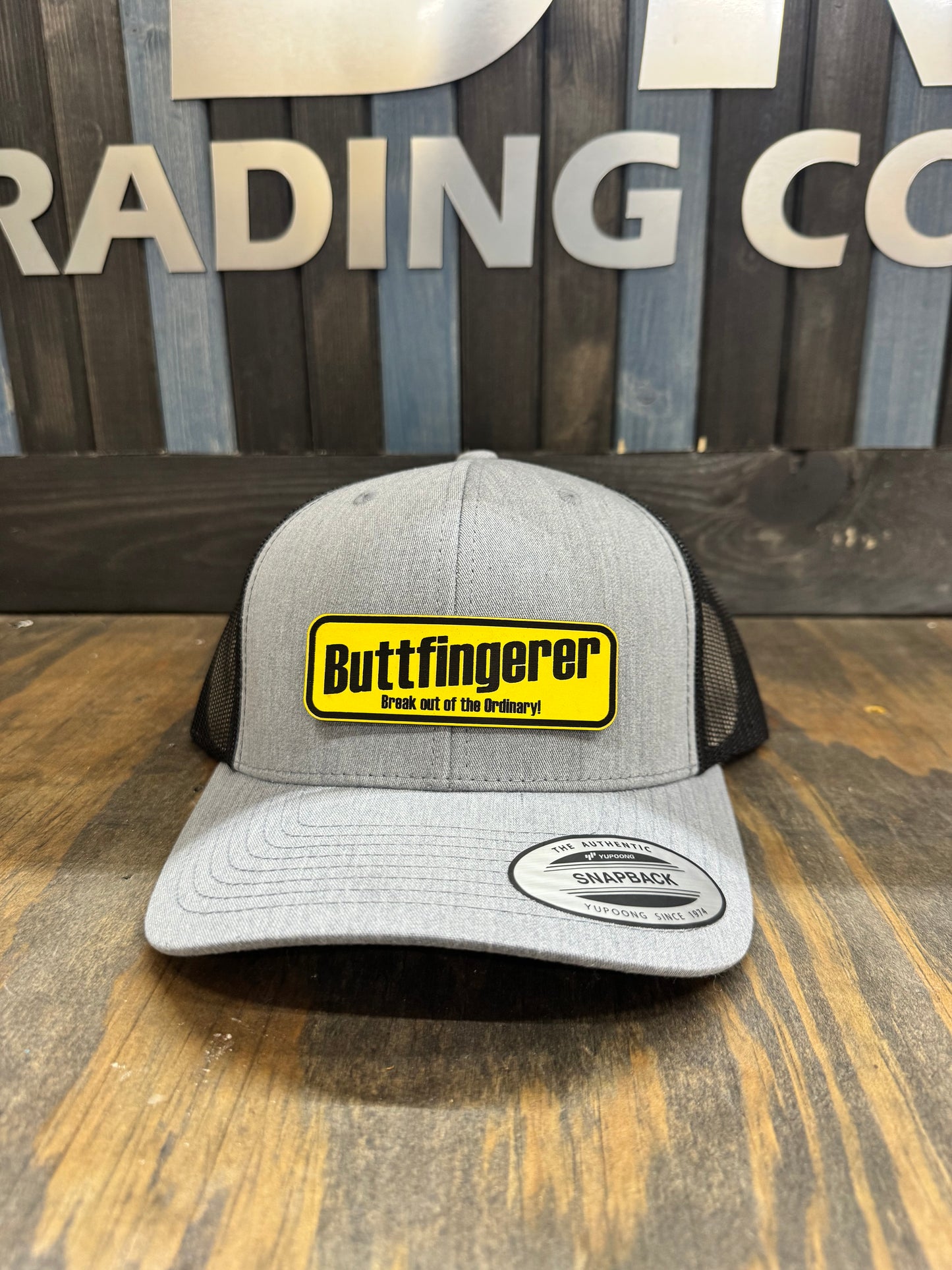 Yellow buttfingerer patch hat