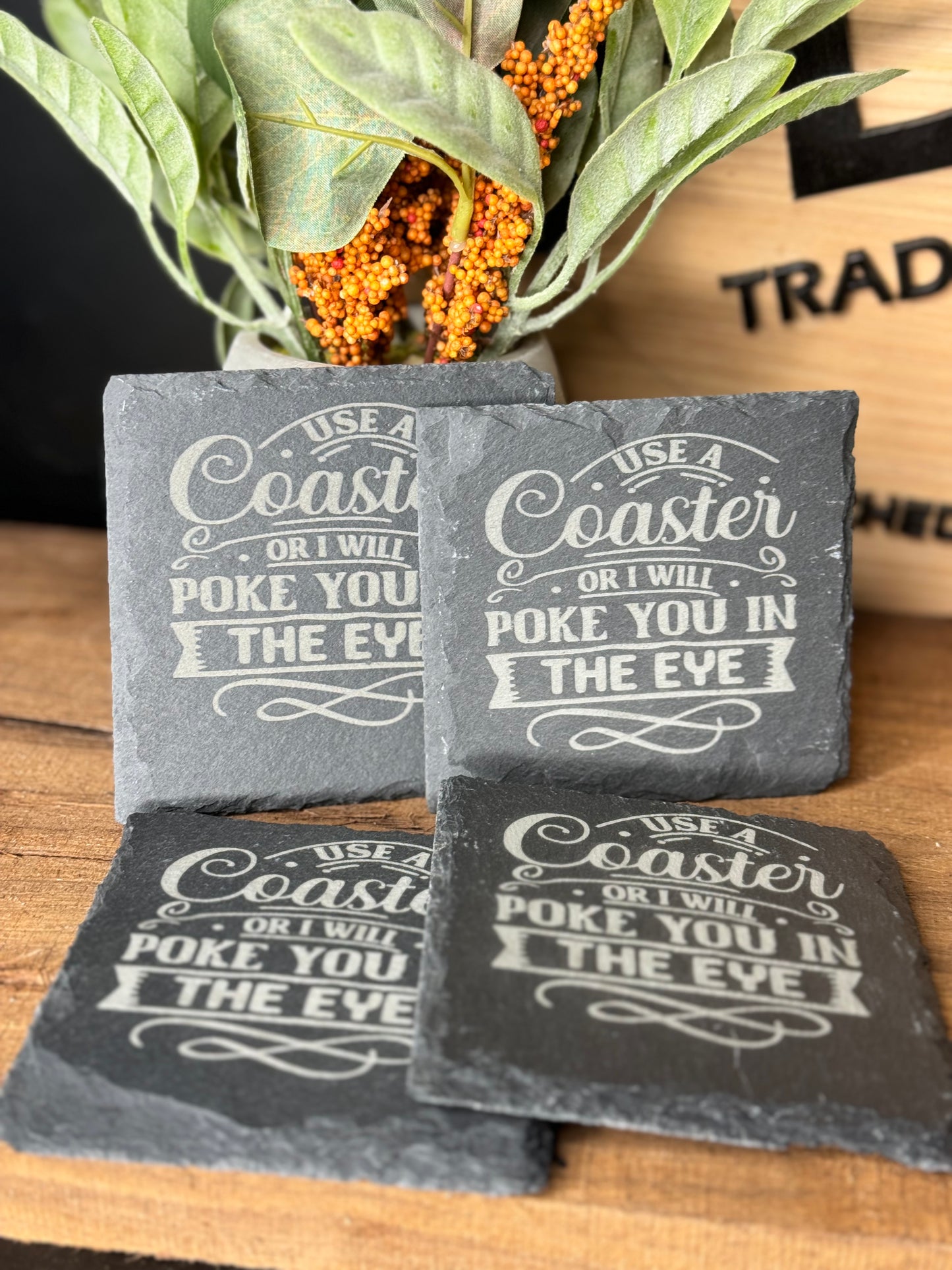 Engraved slate coasters