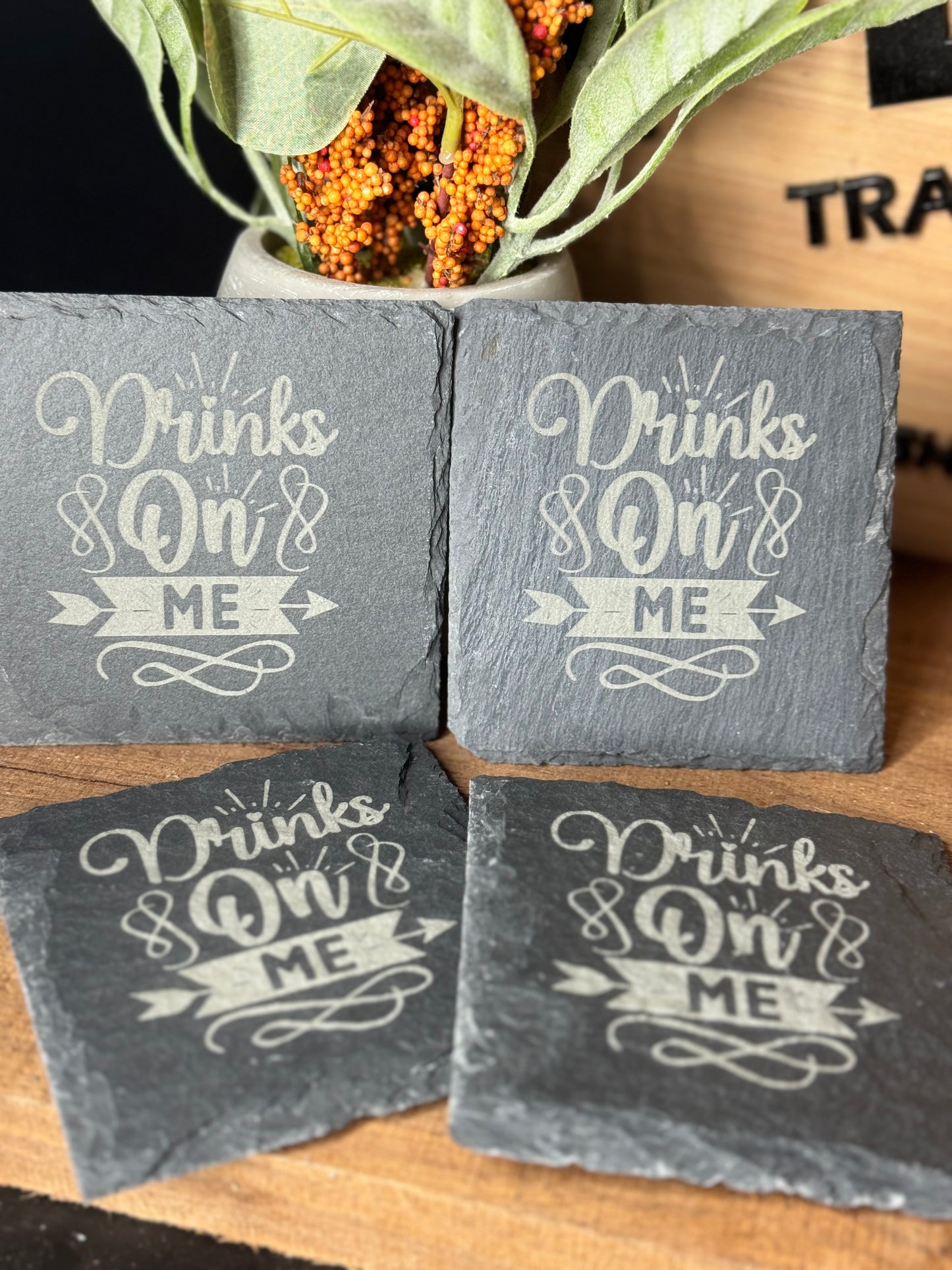 Engraved slate coasters