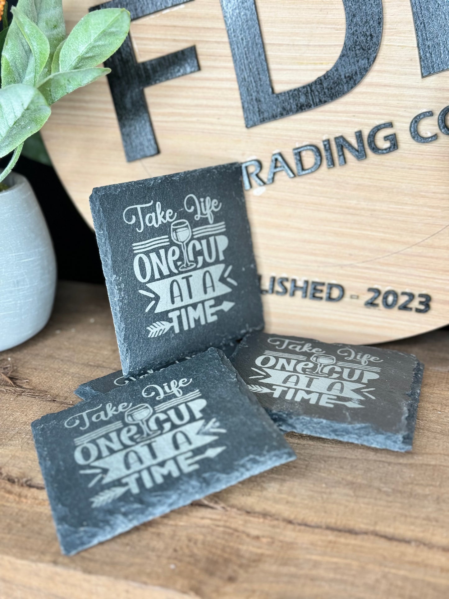 Engraved slate coasters